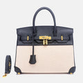 Women’s Two Tone Leather & Canvas Top Handle Bags