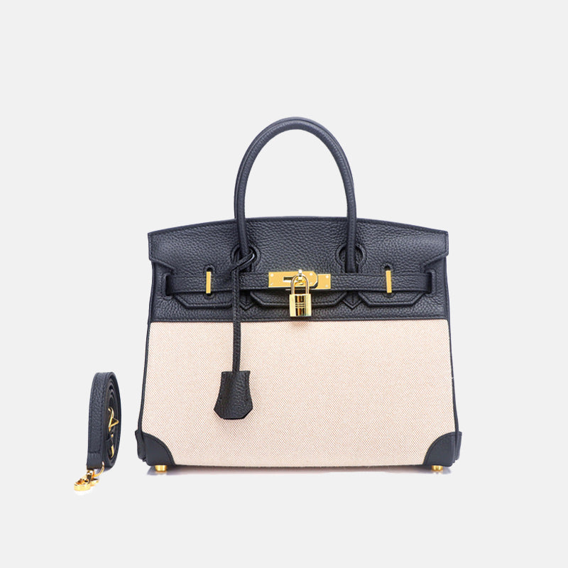 Women’s Two Tone Leather & Canvas Top Handle Bags