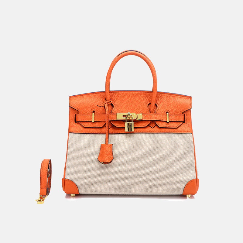 Women’s Two Tone Leather & Canvas Top Handle Bags
