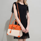 Women’s Two Tone Leather & Canvas Top Handle Bags