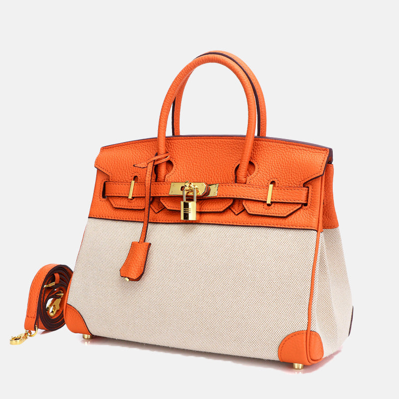 Women’s Two Tone Leather & Canvas Top Handle Bags