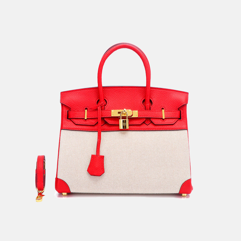 Women’s Two Tone Leather & Canvas Top Handle Bags