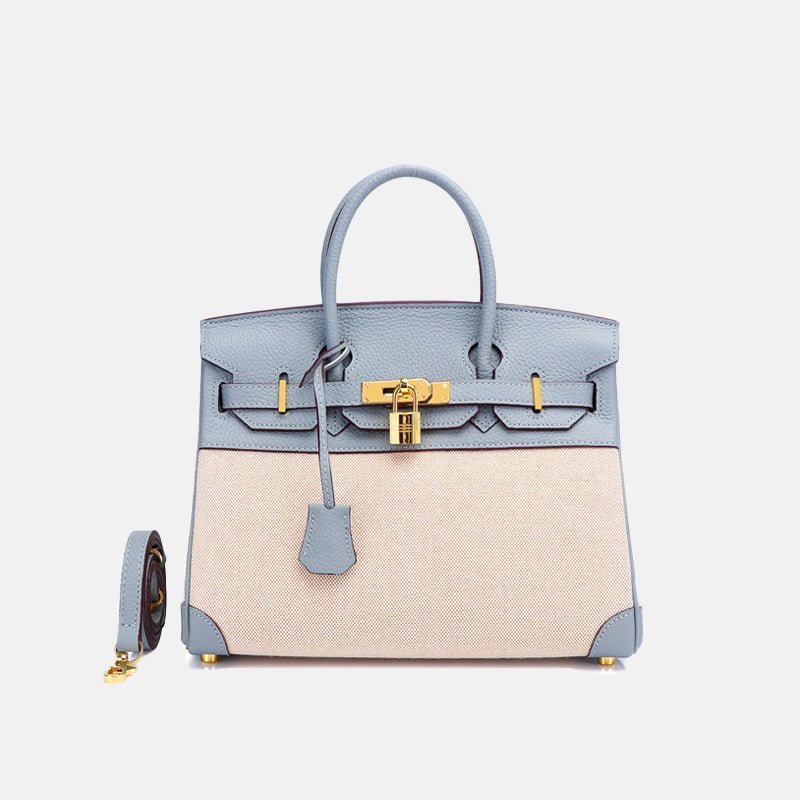 Women’s Two Tone Leather & Canvas Top Handle Bags