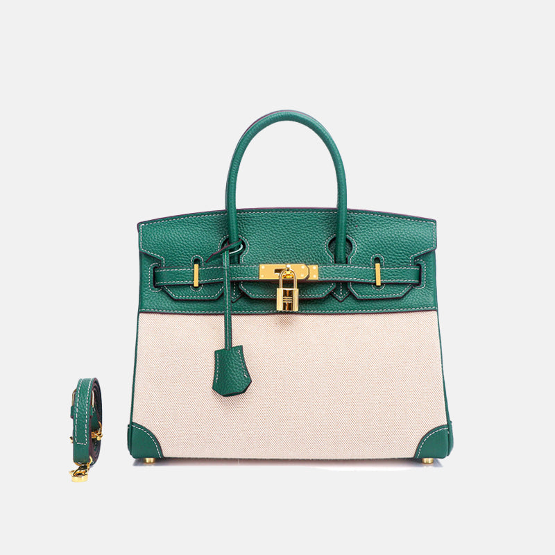 Women’s Two Tone Leather & Canvas Top Handle Bags