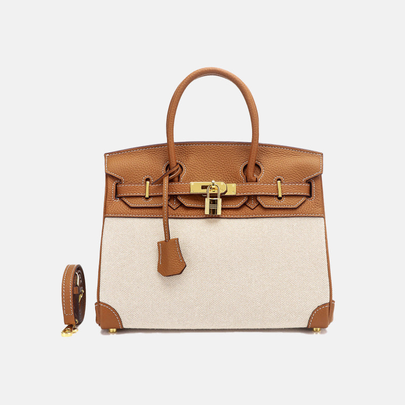 Women’s Two Tone Leather & Canvas Top Handle Bags