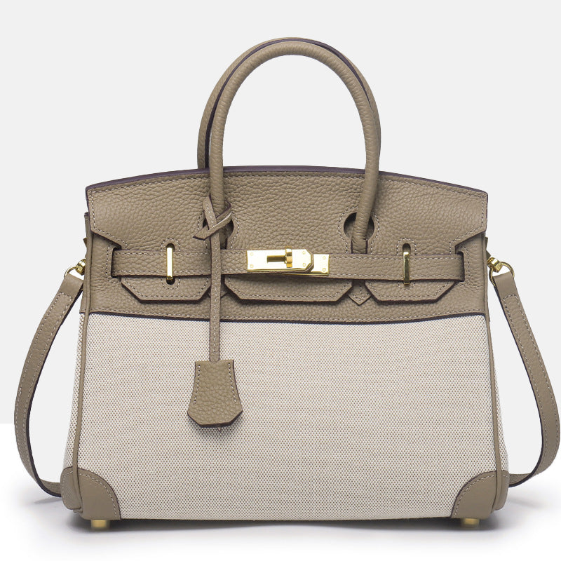 Women’s Two Tone Leather & Canvas Top Handle Bags