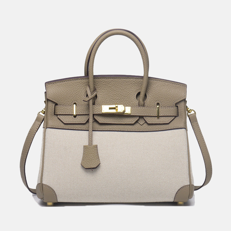 Women’s Two Tone Leather & Canvas Top Handle Bags