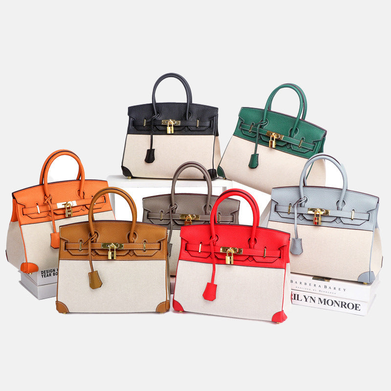 Women’s Two Tone Leather & Canvas Top Handle Bags
