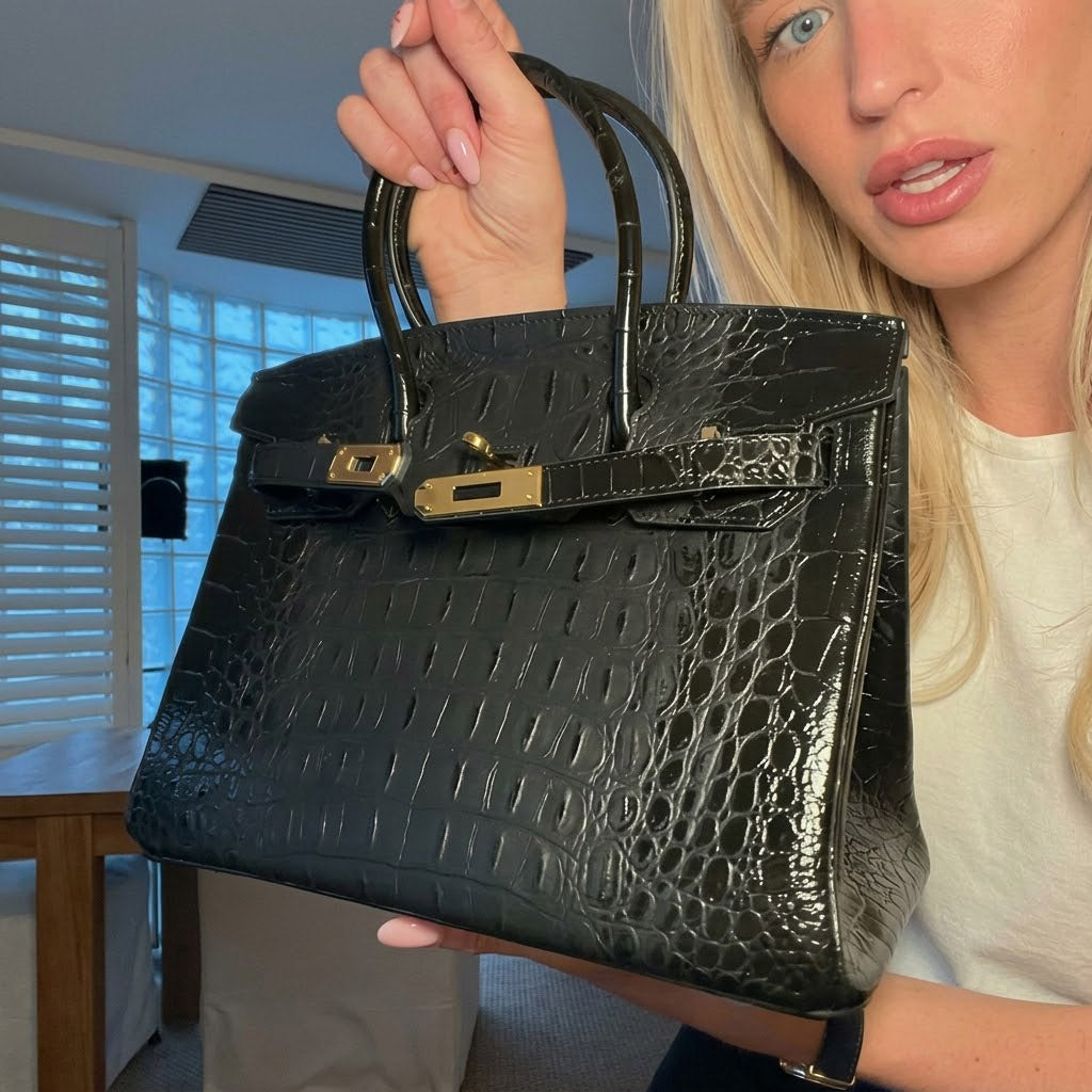 Women’s Alligator Print Top Handle Bags in Split Leather