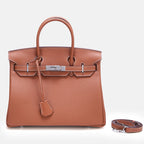 Women’s Full-Grain Leather Top Handle Bag In Silver Lock Closure