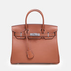 Women’s Full-Grain Leather Top Handle Bag In Silver Lock Closure