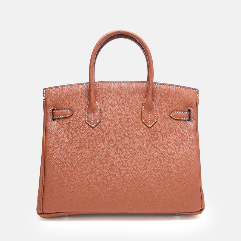 Women’s Full-Grain Leather Top Handle Bag In Silver Lock Closure