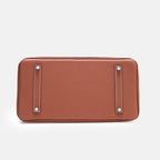 Women’s Full-Grain Leather Top Handle Bag In Silver Lock Closure