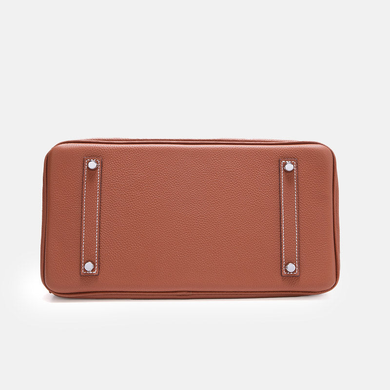 Women’s Full-Grain Leather Top Handle Bag In Silver Lock Closure