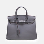 Women’s Full-Grain Leather Top Handle Bag In Silver Lock Closure