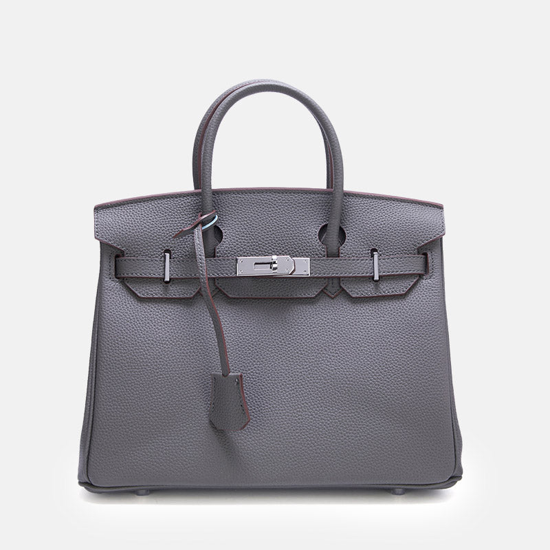 Women’s Full-Grain Leather Top Handle Bag In Silver Lock Closure