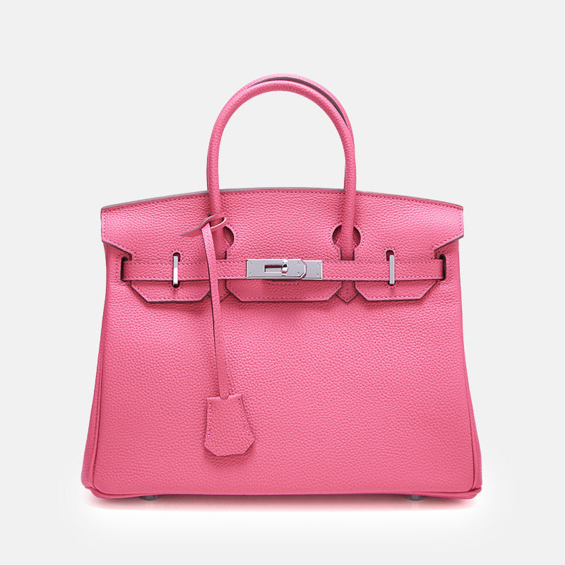 Women’s Full-Grain Leather Top Handle Bag In Silver Lock Closure