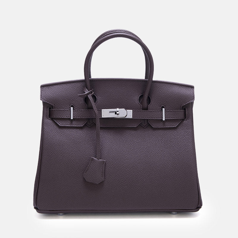 Women’s Full-Grain Leather Top Handle Bag In Silver Lock Closure