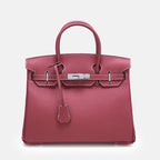 Women’s Full-Grain Leather Top Handle Bag In Silver Lock Closure
