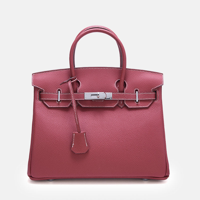 Women’s Full-Grain Leather Top Handle Bag In Silver Lock Closure