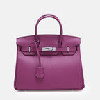 Women’s Full-Grain Leather Top Handle Bag In Silver Lock Closure