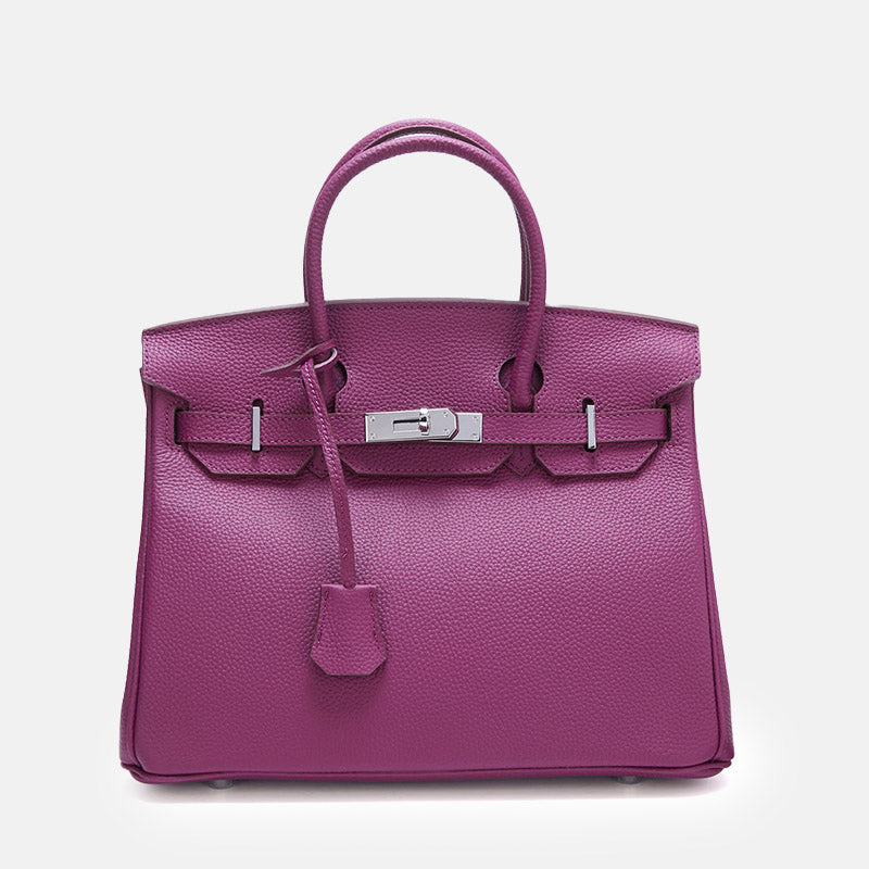 Women’s Full-Grain Leather Top Handle Bag In Silver Lock Closure