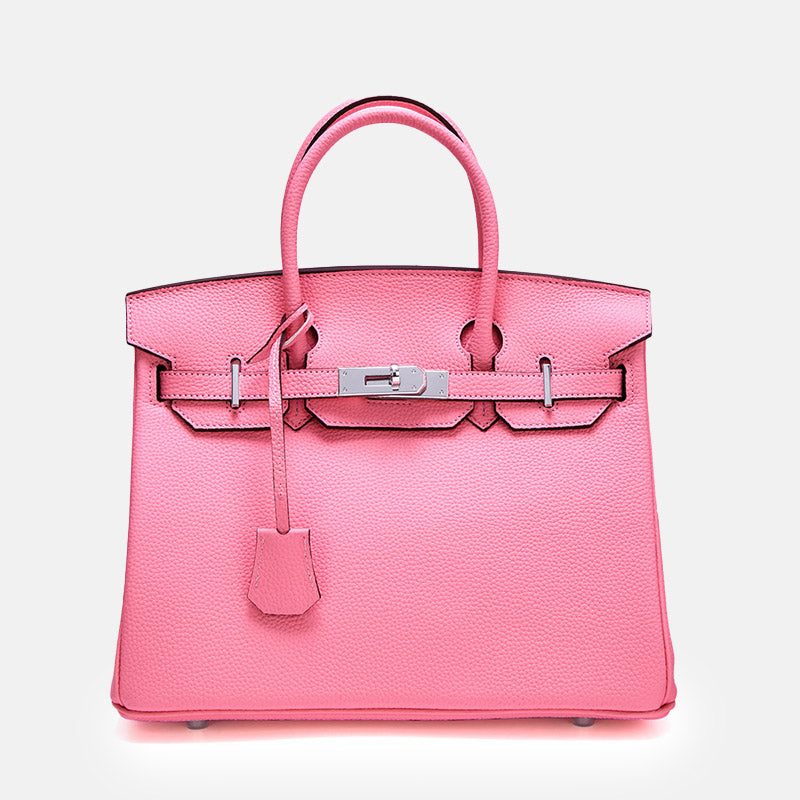 Women’s Full-Grain Leather Top Handle Bag In Silver Lock Closure