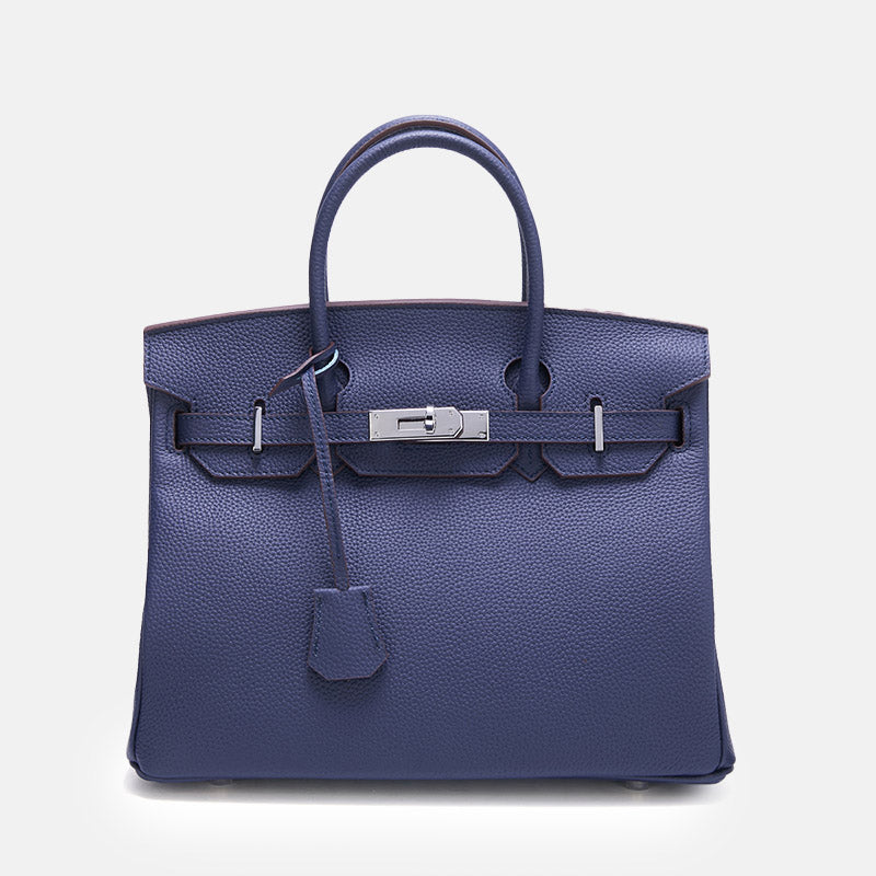 Women’s Full-Grain Leather Top Handle Bag In Silver Lock Closure