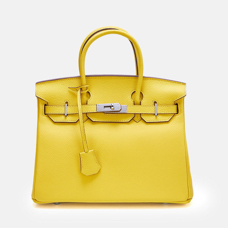 Women’s Full-Grain Leather Top Handle Bag In Silver Lock Closure