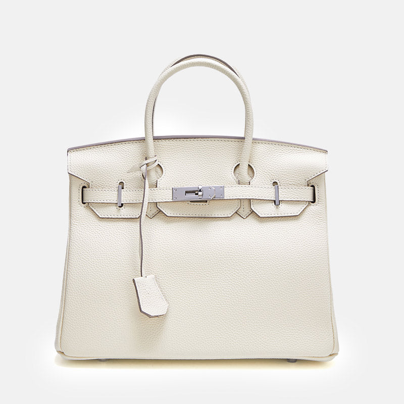 Women’s Full-Grain Leather Top Handle Bag In Silver Lock Closure