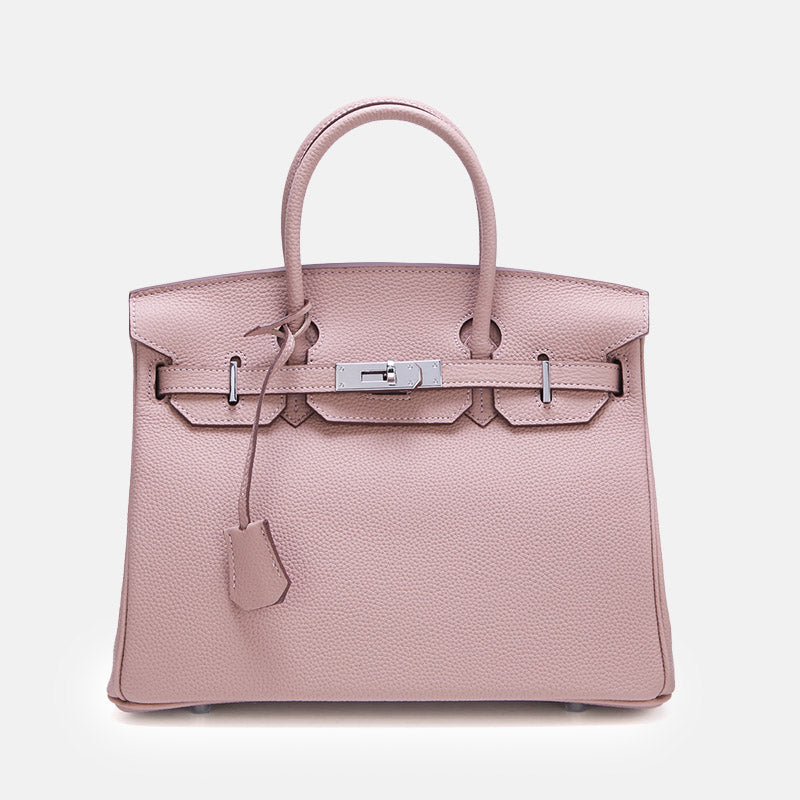 Women’s Full-Grain Leather Top Handle Bag In Silver Lock Closure