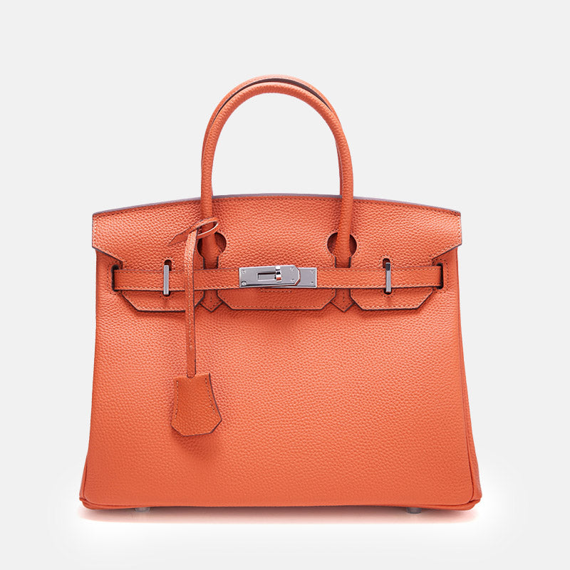 Women’s Full-Grain Leather Top Handle Bag In Silver Lock Closure