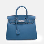 Women’s Full-Grain Leather Top Handle Bag In Silver Lock Closure