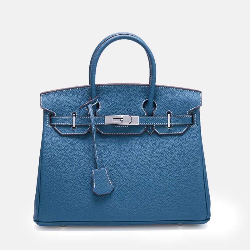 Women’s Full-Grain Leather Top Handle Bag In Silver Lock Closure