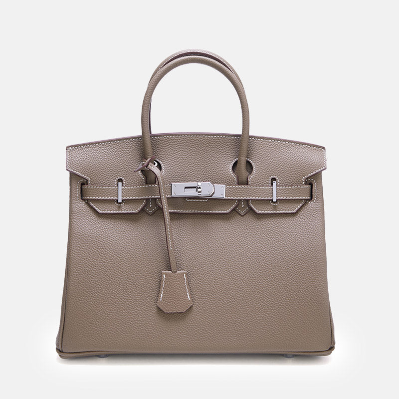 Women’s Full-Grain Leather Top Handle Bag In Silver Lock Closure