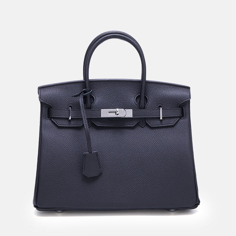 Women’s Full-Grain Leather Top Handle Bag In Silver Lock Closure