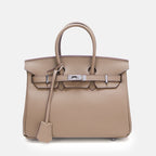 Women’s Full-Grain Leather Top Handle Bag In Silver Lock Closure