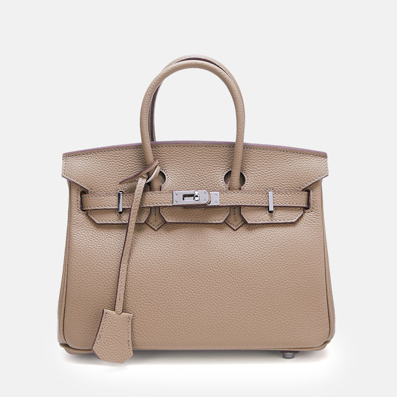 Women’s Full-Grain Leather Top Handle Bag In Silver Lock Closure