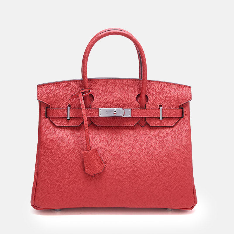 Women’s Full-Grain Leather Top Handle Bag In Silver Lock Closure