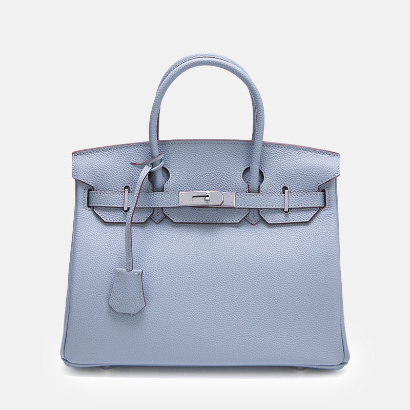 Women’s Full-Grain Leather Top Handle Bag In Silver Lock Closure