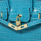 Women’s Smooth Croc Print Genuine Leather Top Handle Bags