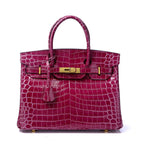 Women’s Smooth Croc Print Genuine Leather Top Handle Bags