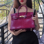 Women’s Smooth Croc Print Genuine Leather Top Handle Bags