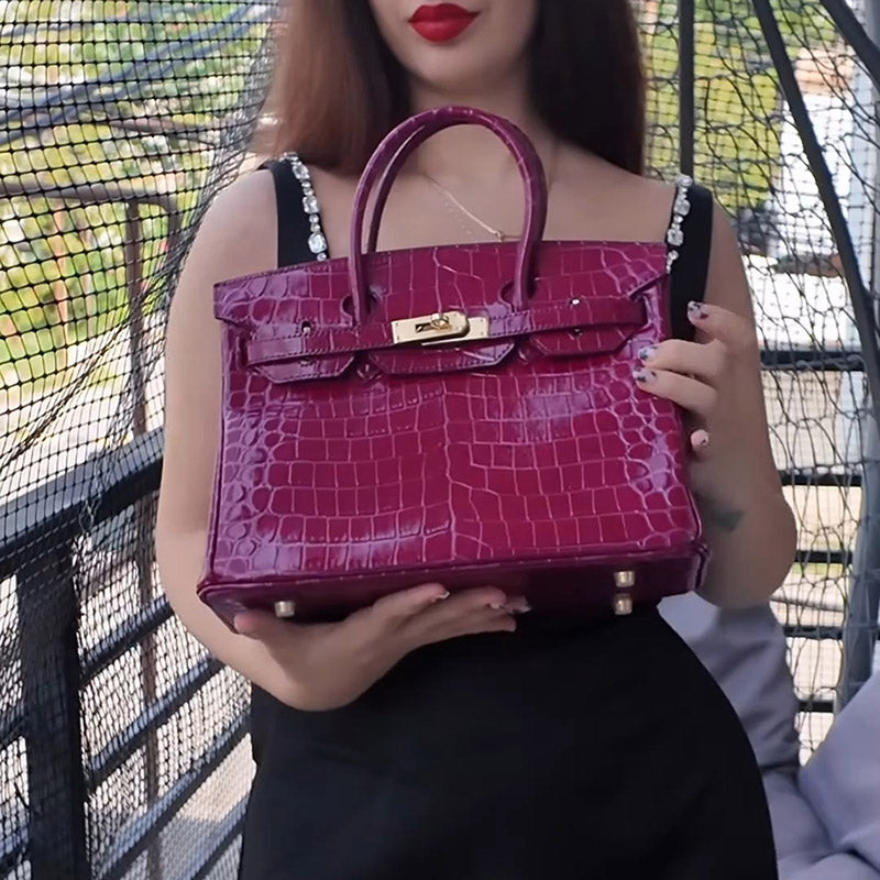 Women’s Smooth Croc Print Genuine Leather Top Handle Bags
