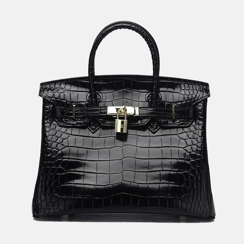 Women’s Smooth Croc Print Genuine Leather Top Handle Bags