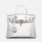Women’s Smooth Croc Print Genuine Leather Top Handle Bags