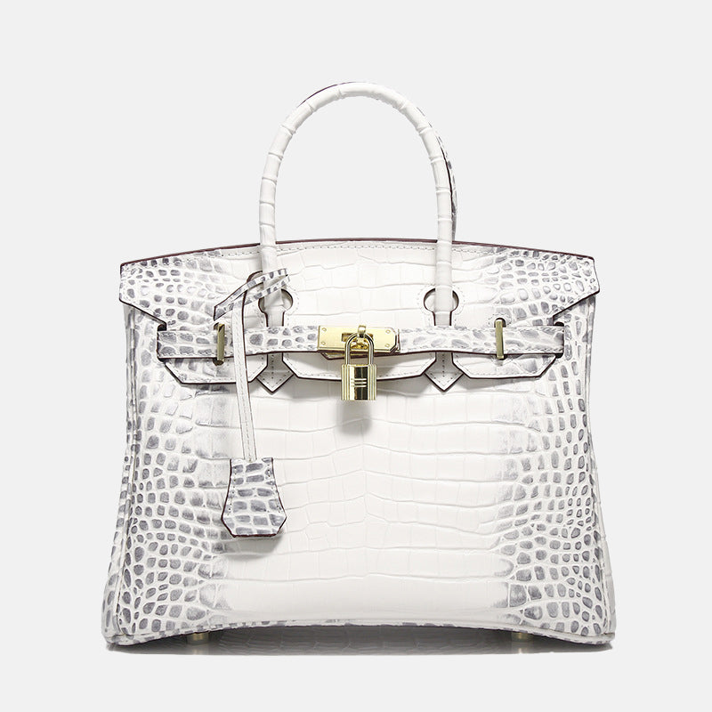 Women’s Smooth Croc Print Genuine Leather Top Handle Bags