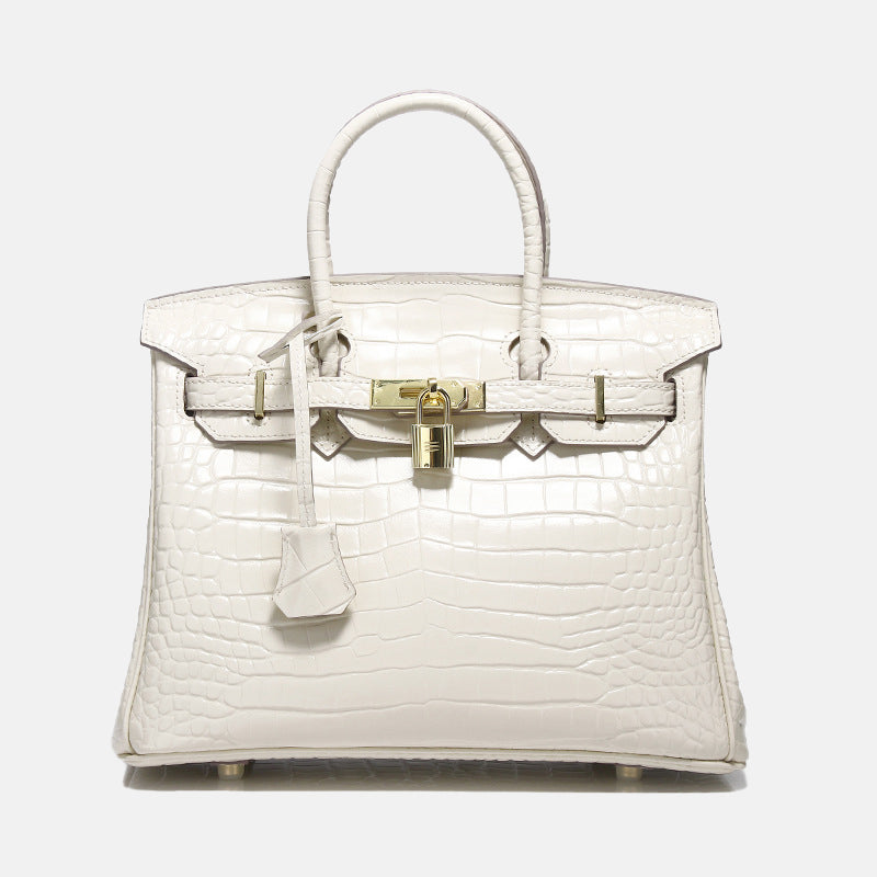 Women’s Smooth Croc Print Genuine Leather Top Handle Bags