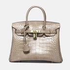 Women’s Smooth Croc Print Genuine Leather Top Handle Bags