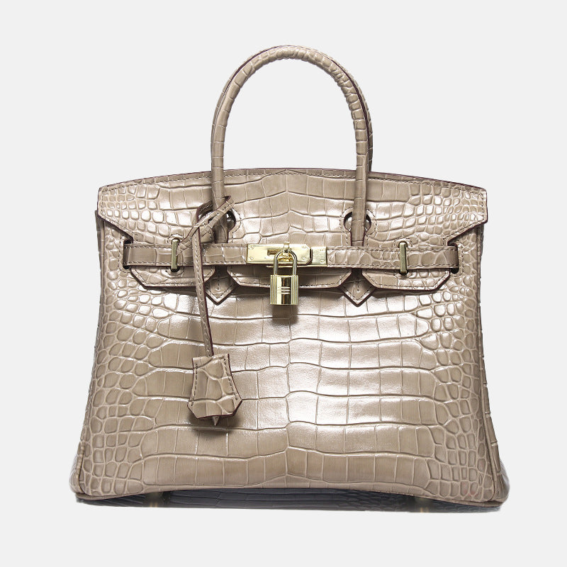 Women’s Smooth Croc Print Genuine Leather Top Handle Bags